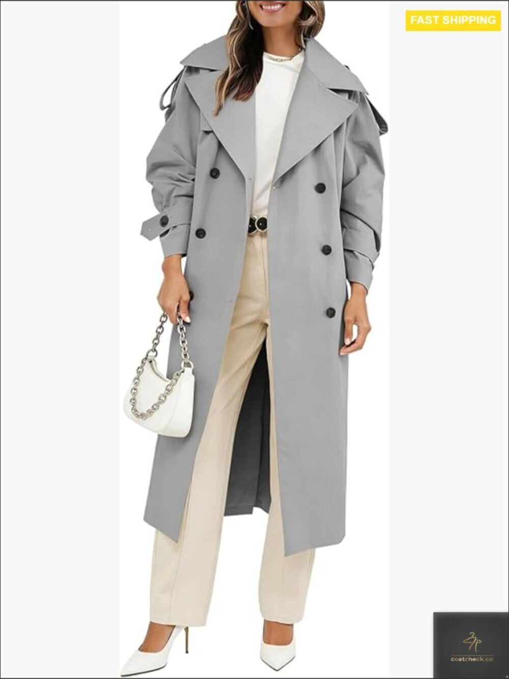 Oversized Double Breasted Trench Coat Classic Elegant Windproof Overcoat with